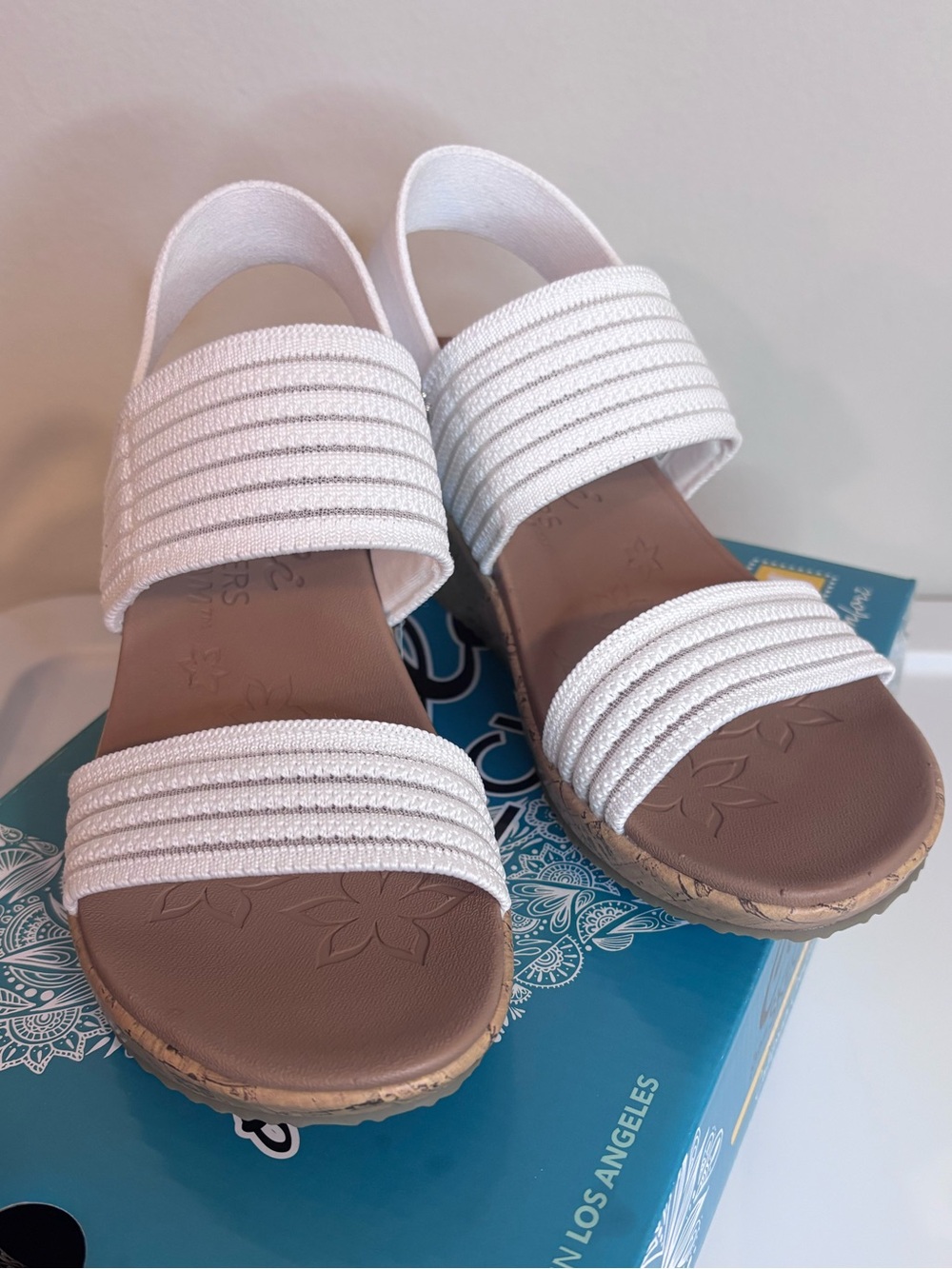 Skechers White Elastic Strap Cork Wedge Sandals Size 5.5 NWT - Picture 6 of 12